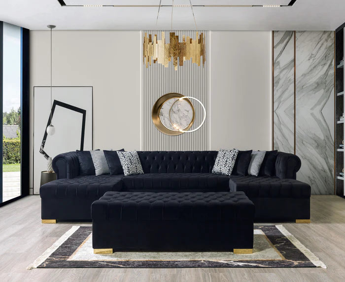Lauren Velvet Black Double Chaise Sectional