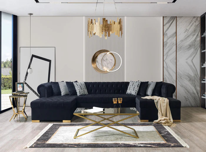 Lauren Velvet Black Double Chaise Sectional