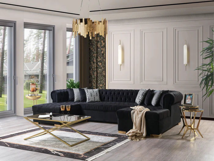 Lauren Velvet Black Double Chaise Sectional