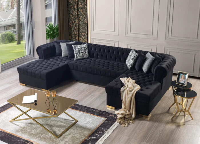 Lauren Velvet Black Double Chaise Sectional