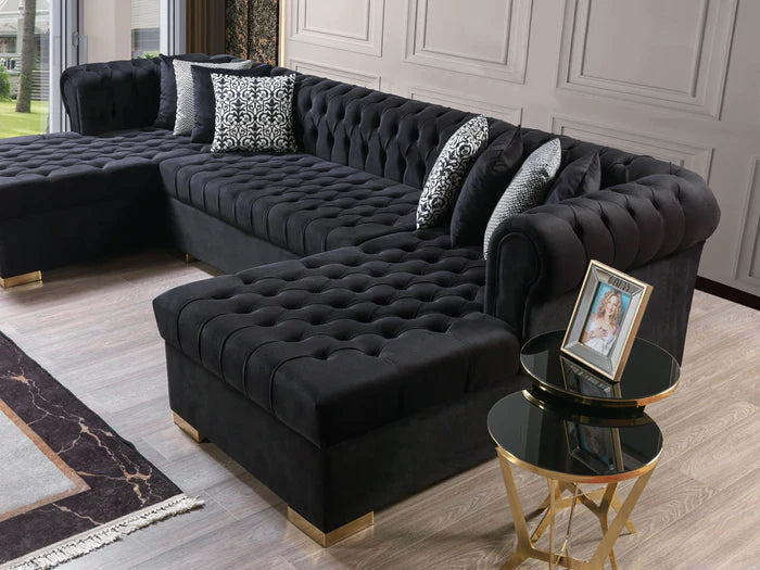 Lauren Velvet Black Double Chaise Sectional