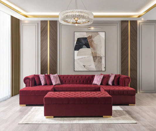 Lauren Velvet Maroon Double Chaise Sectional