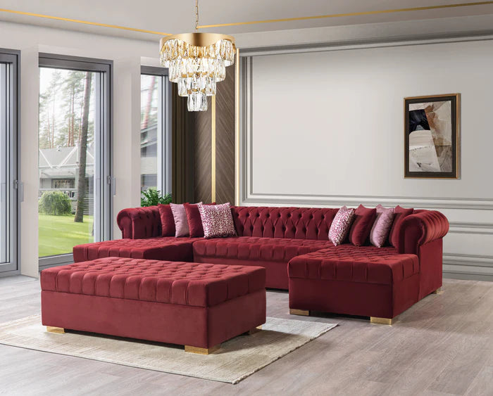 Lauren Velvet Maroon Double Chaise Sectional