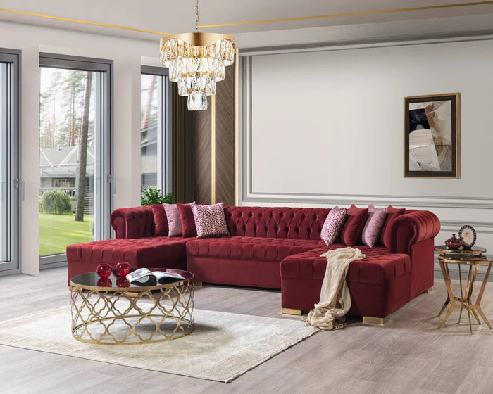 Lauren Velvet Maroon Double Chaise Sectional