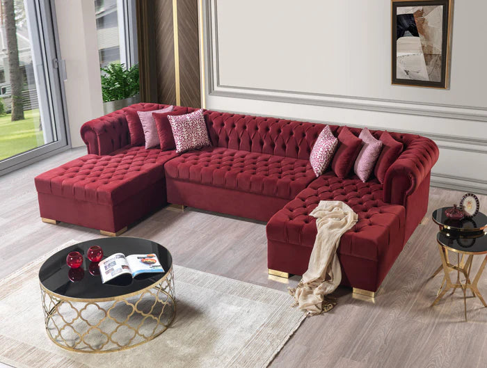 Lauren Velvet Maroon Double Chaise Sectional