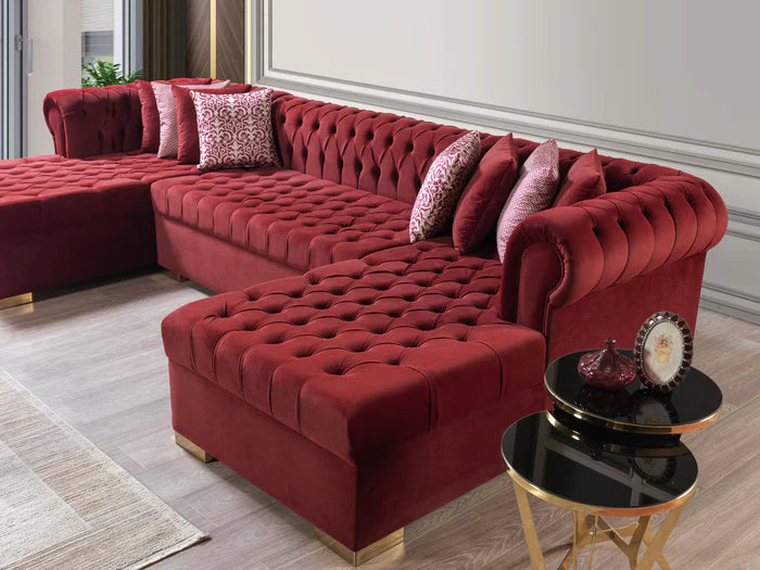 Lauren Velvet Maroon Double Chaise Sectional