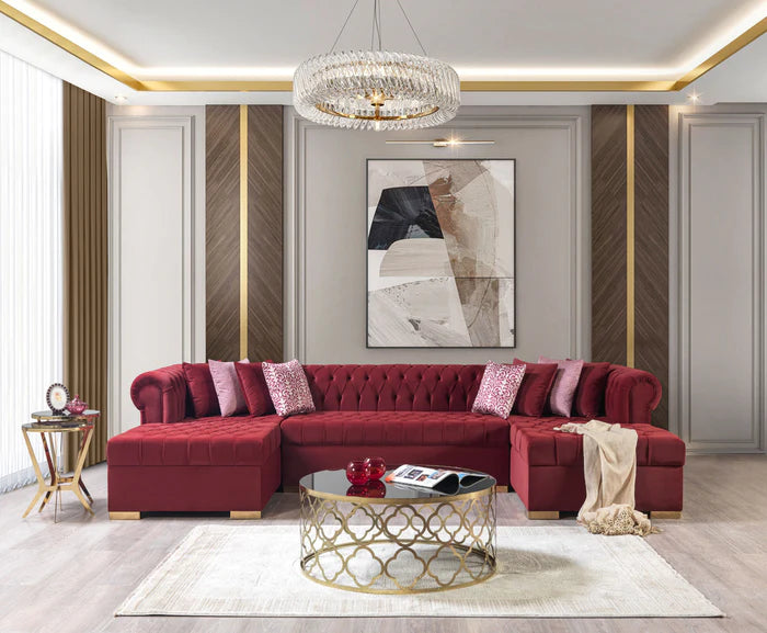 Lauren Velvet Maroon Double Chaise Sectional