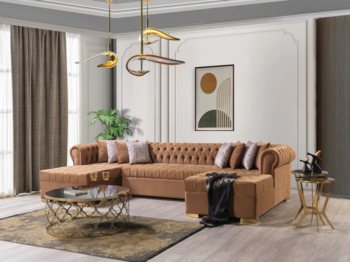 Lauren Velvet Mocha Double Chaise Sectional