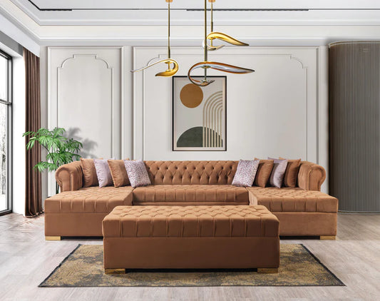 Lauren Velvet Mocha Double Chaise Sectional