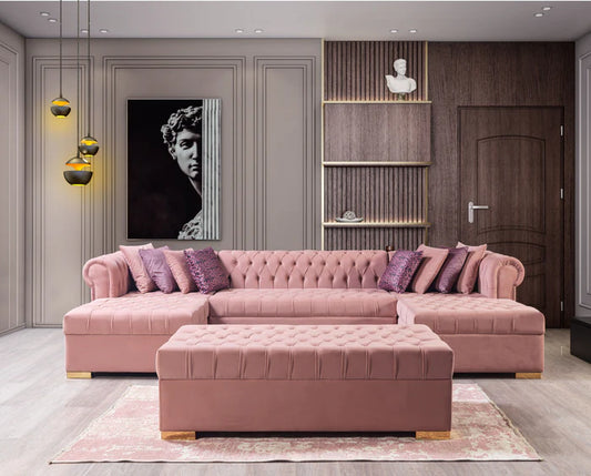 Lauren Velvet Pink Double Chaise Sectional