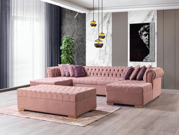 Lauren Velvet Pink Double Chaise Sectional