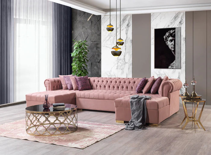 Lauren Velvet Pink Double Chaise Sectional
