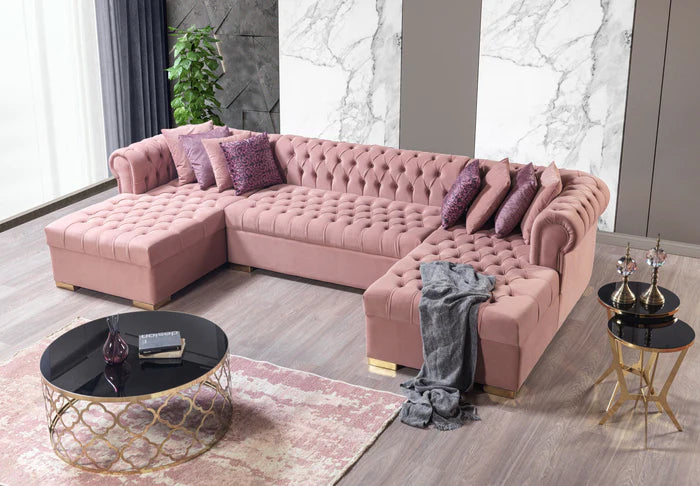 Lauren Velvet Pink Double Chaise Sectional