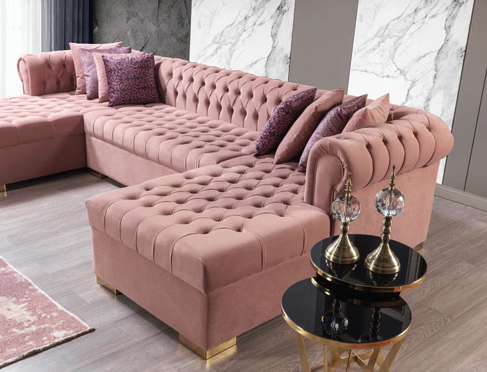 Lauren Velvet Pink Double Chaise Sectional