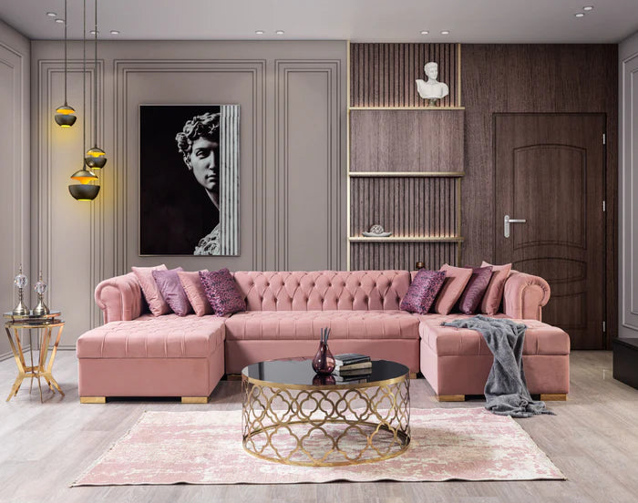 Lauren Velvet Pink Double Chaise Sectional