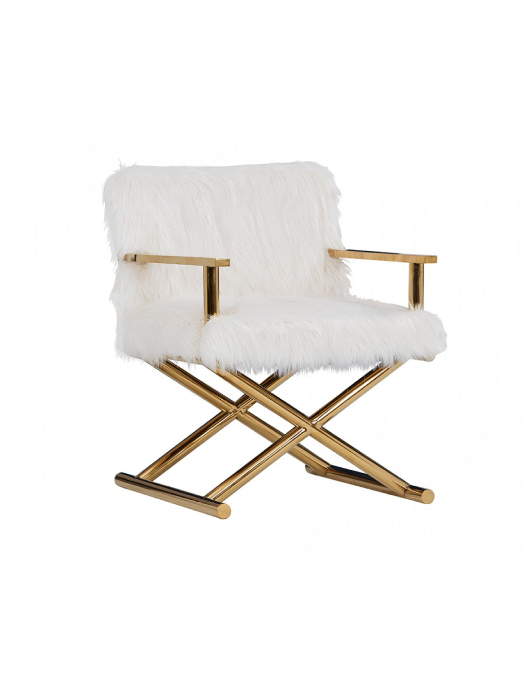 Modrest Corley Modern White Faux Fur & Gold Accent Chair