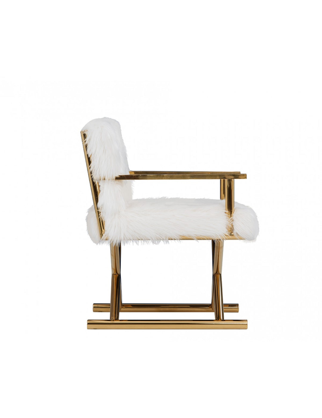Modrest Corley Modern White Faux Fur & Gold Accent Chair