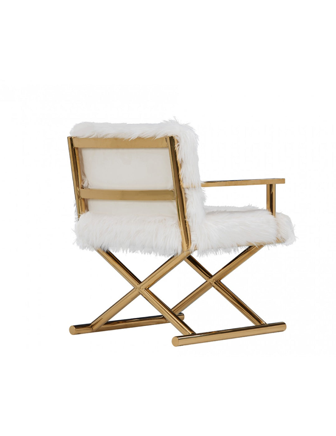 Modrest Corley Modern White Faux Fur & Gold Accent Chair