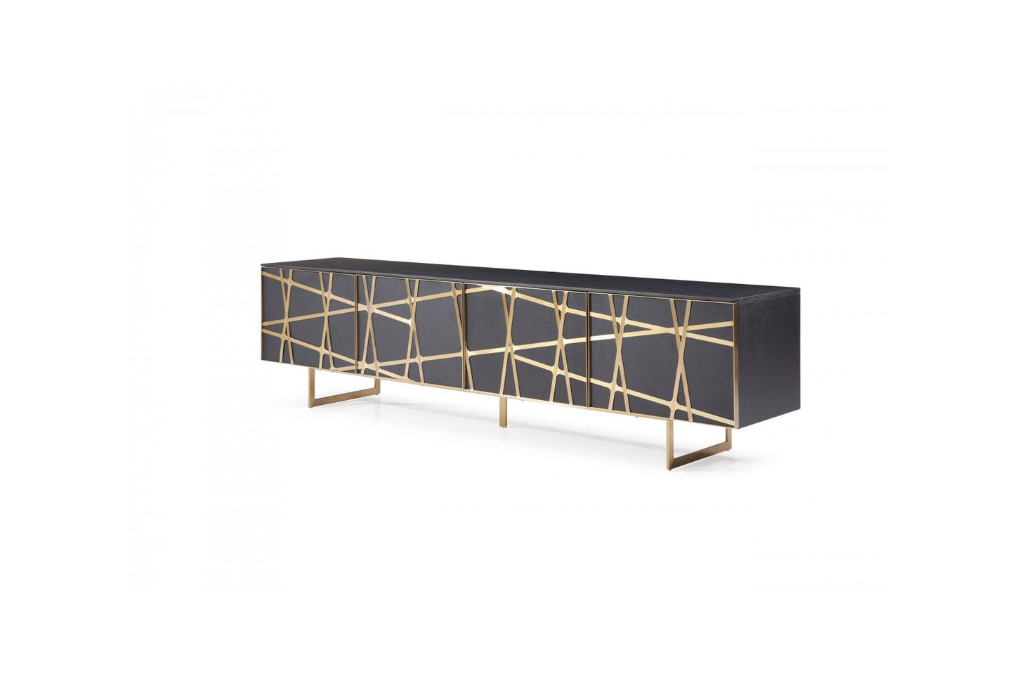 Modrest Kilson - Modern Black Oak & Champagne Gold TV Stand