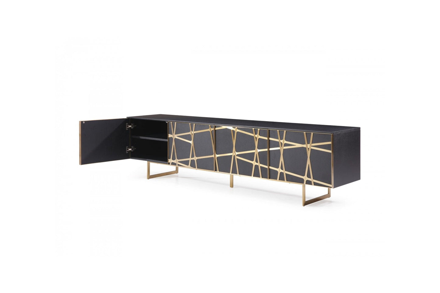 Modrest Kilson - Modern Black Oak & Champagne Gold TV Stand