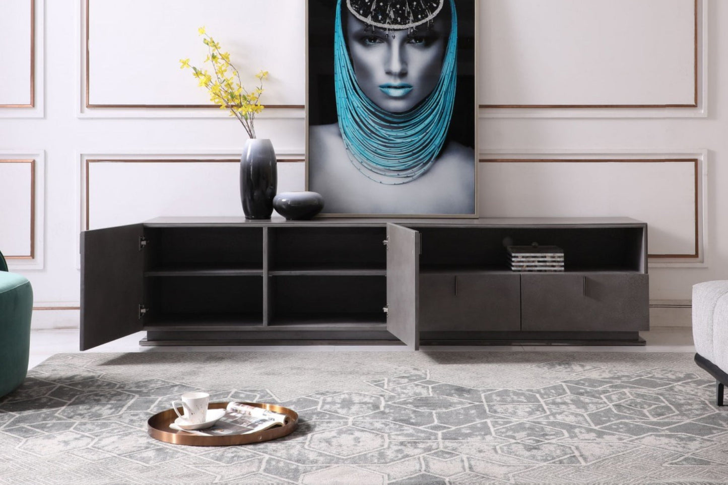 Modrest Buckley - Modern Grey Crackle TV Stand