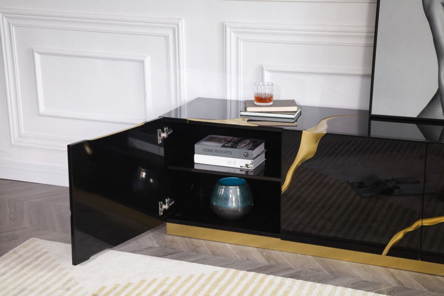 Modrest Aspen - Modern Black & Gold TV Stand