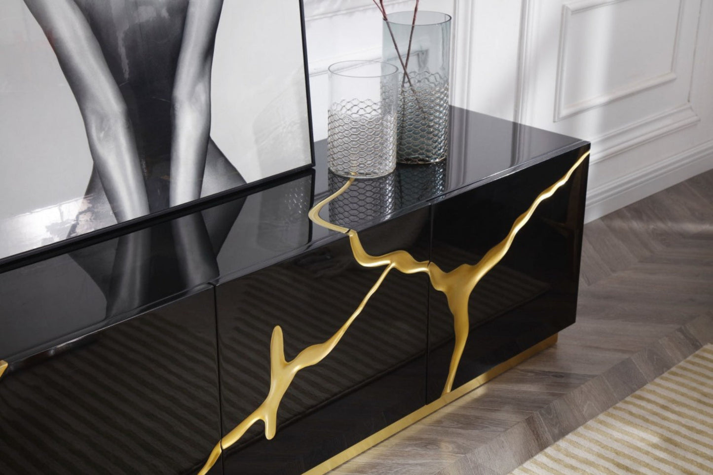 Modrest Aspen - Modern Black & Gold TV Stand
