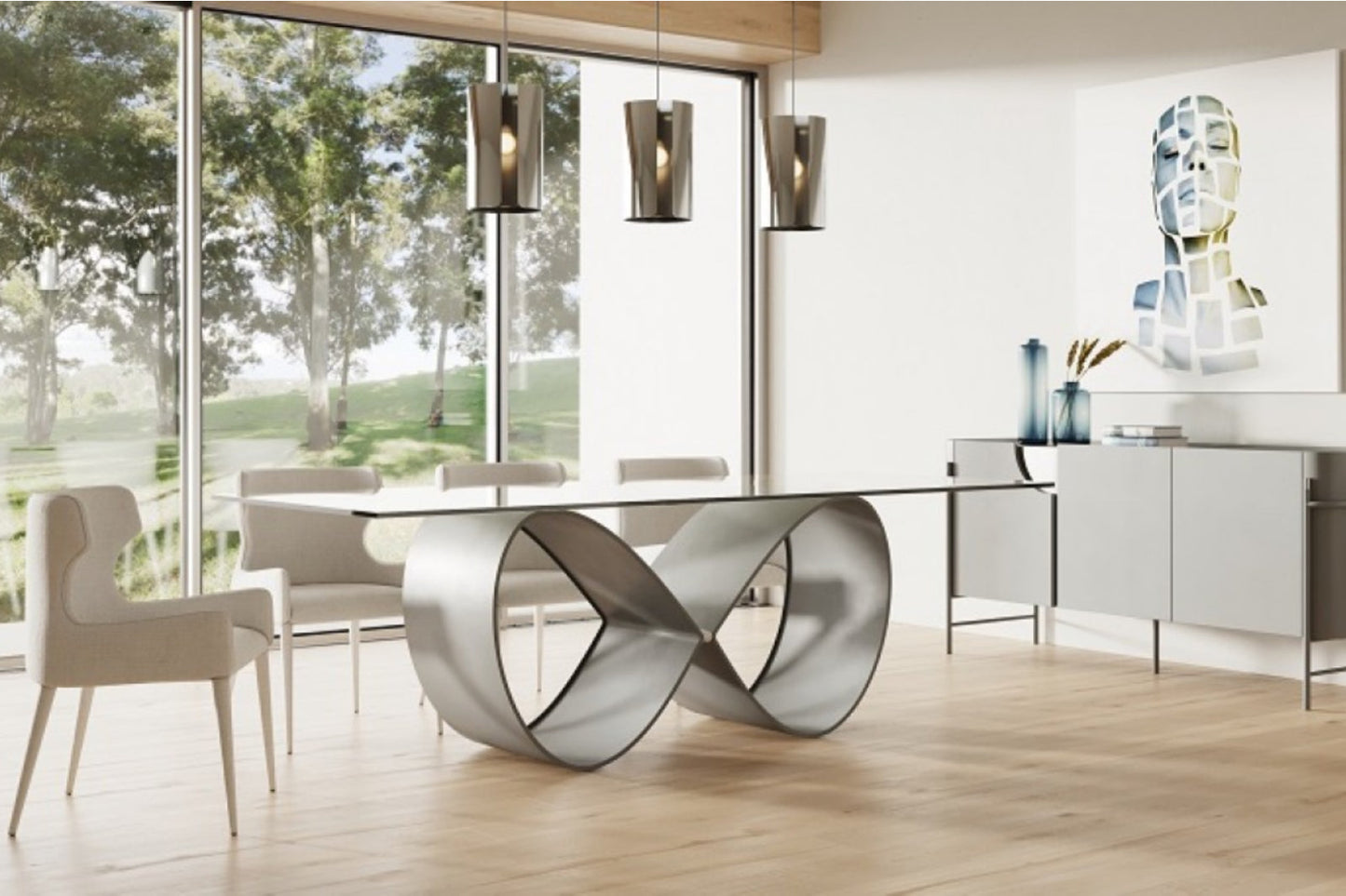 Modrest Hadley- Glass & Matte Grey Dining Table