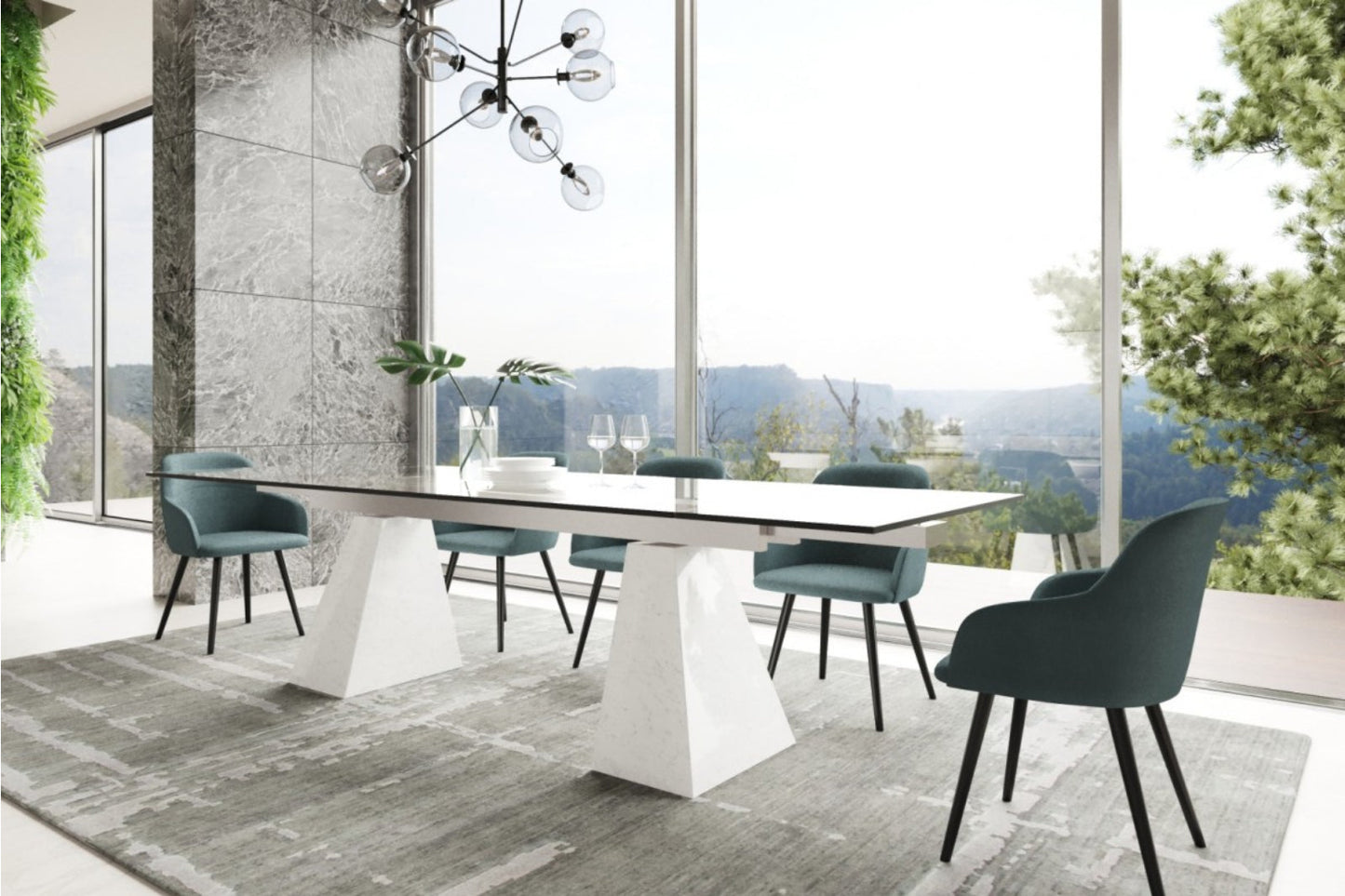 Modrest Latrobe - Modern Extendable Quartz Stone & Glass Dining Table