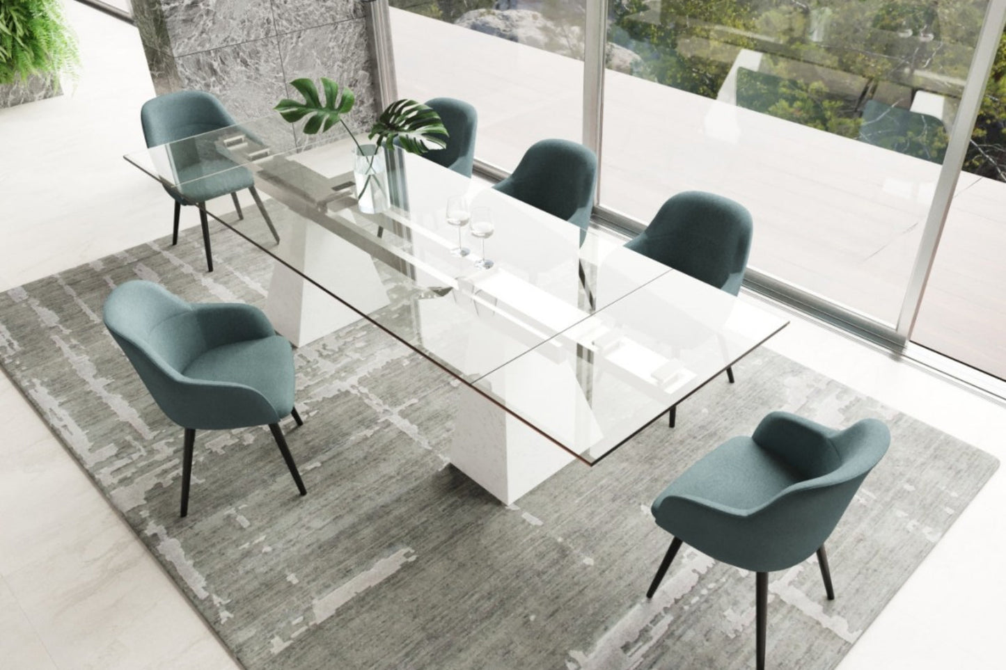 Modrest Latrobe - Modern Extendable Quartz Stone & Glass Dining Table