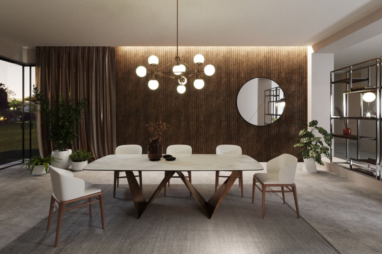 Modrest Melanie - Modern White Ceramic & Brushed Brown Dining Table