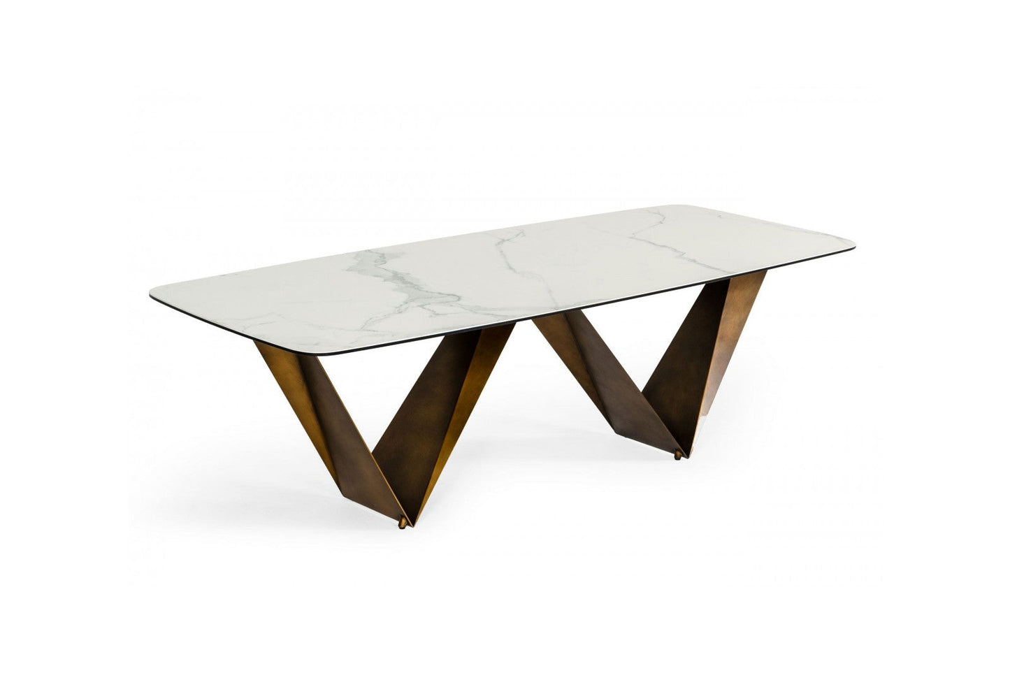 Modrest Melanie - Modern White Ceramic & Brushed Brown Dining Table
