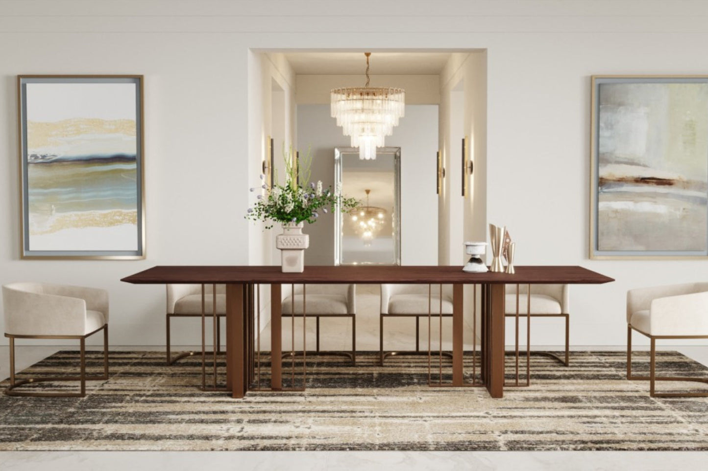 Modrest Livia - Modern Walnut & Brass Stainless Steel Dining Table