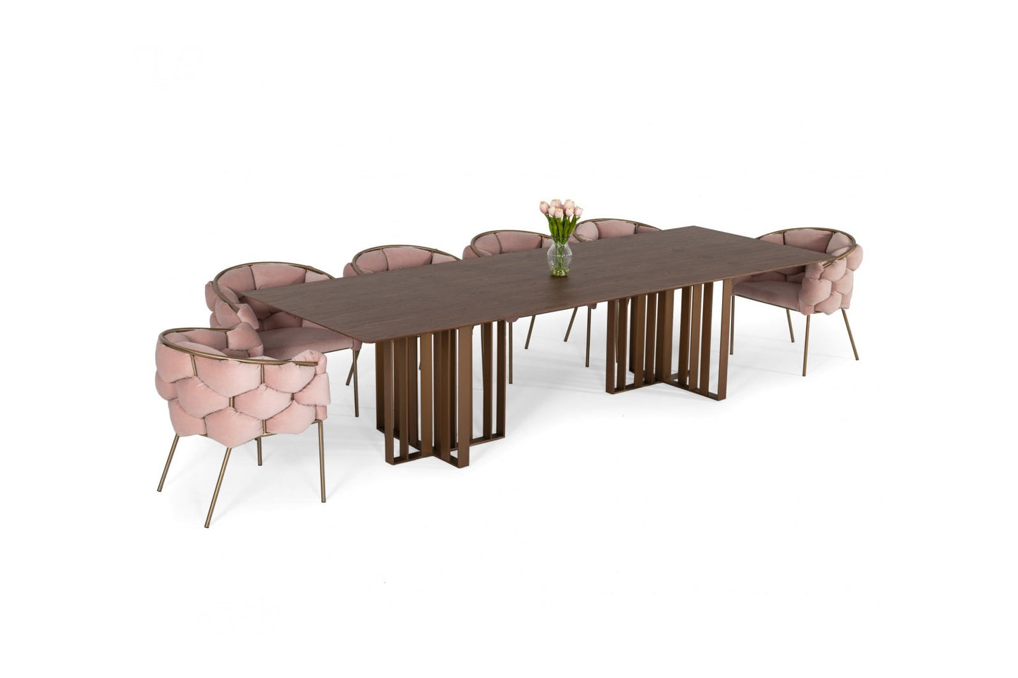 Modrest Livia - Modern Walnut & Brass Stainless Steel Dining Table