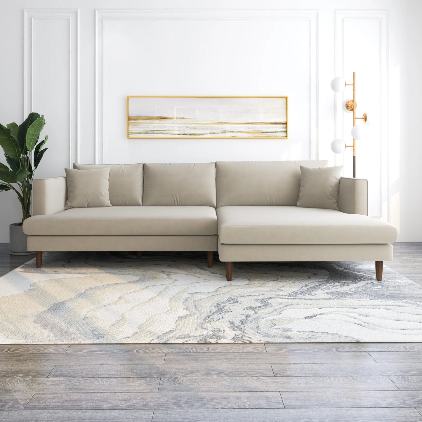 Delano L-Shaped Beige Velvet Sectional Sofa (Left&Right Facing Chaise)