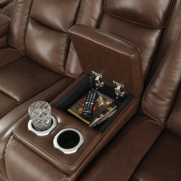 The Man-Den Mahogany Power Reclining Loveseat with Console | U8530618