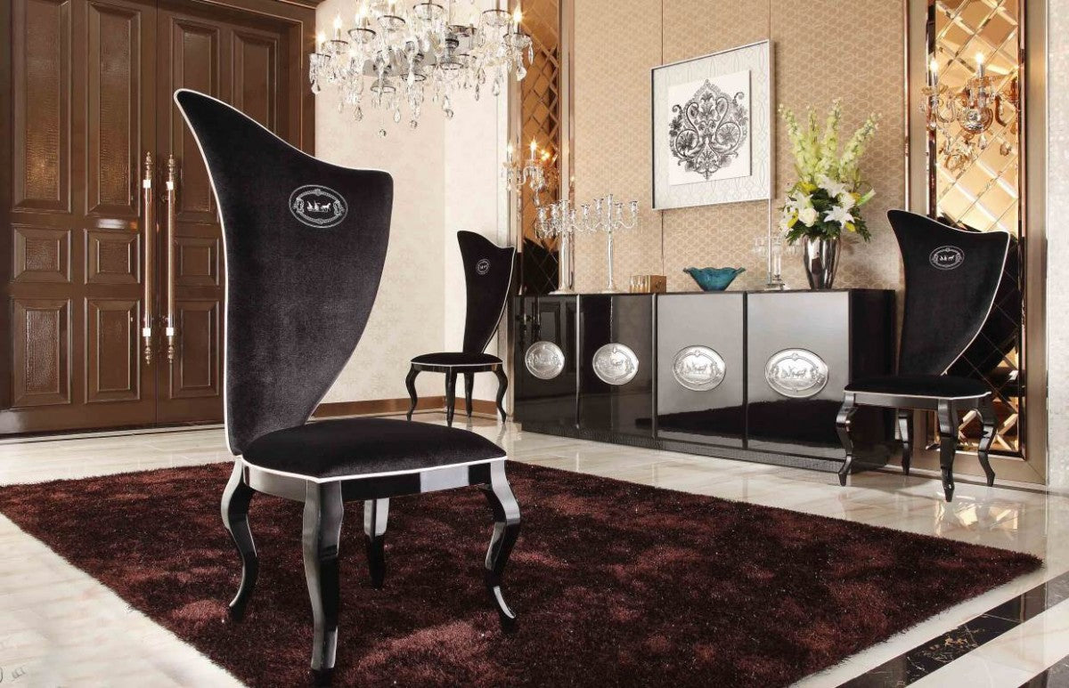 A&X Sovereign Transitional Black Crocodile Dining Set w/ Black Gloss Legs