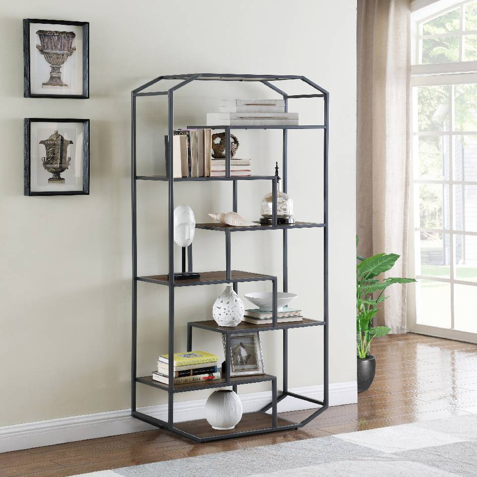 6-Shelf Bookcase Rustic Brown And Dark Grey - 805662