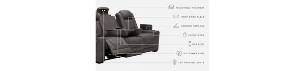 HyllMont Gray Power Reclining Sofa | 9300315