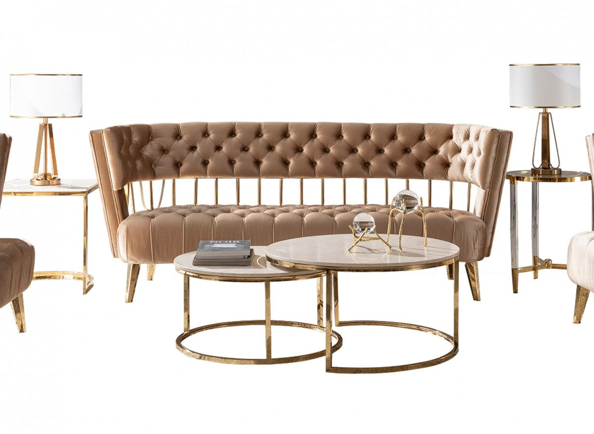 Divani Casa Courtney - Beige & Gold Fabric Lounge Set