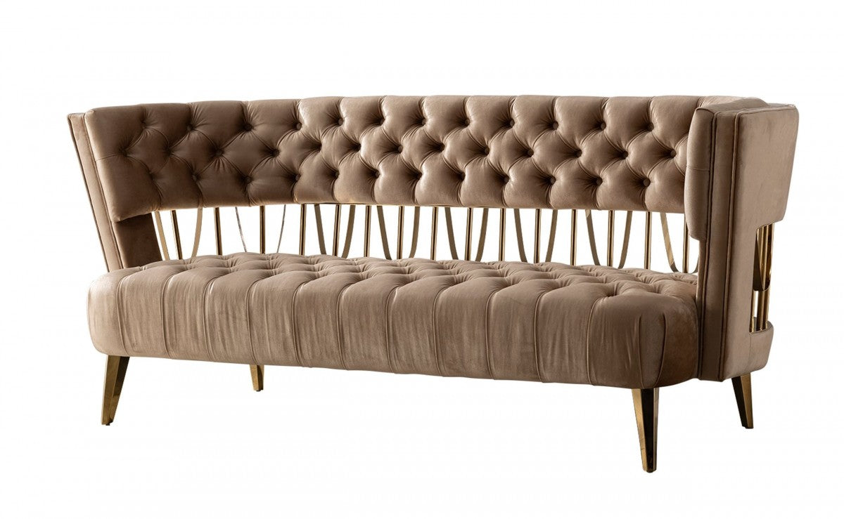 Divani Casa Courtney - Beige & Gold Fabric Lounge Set