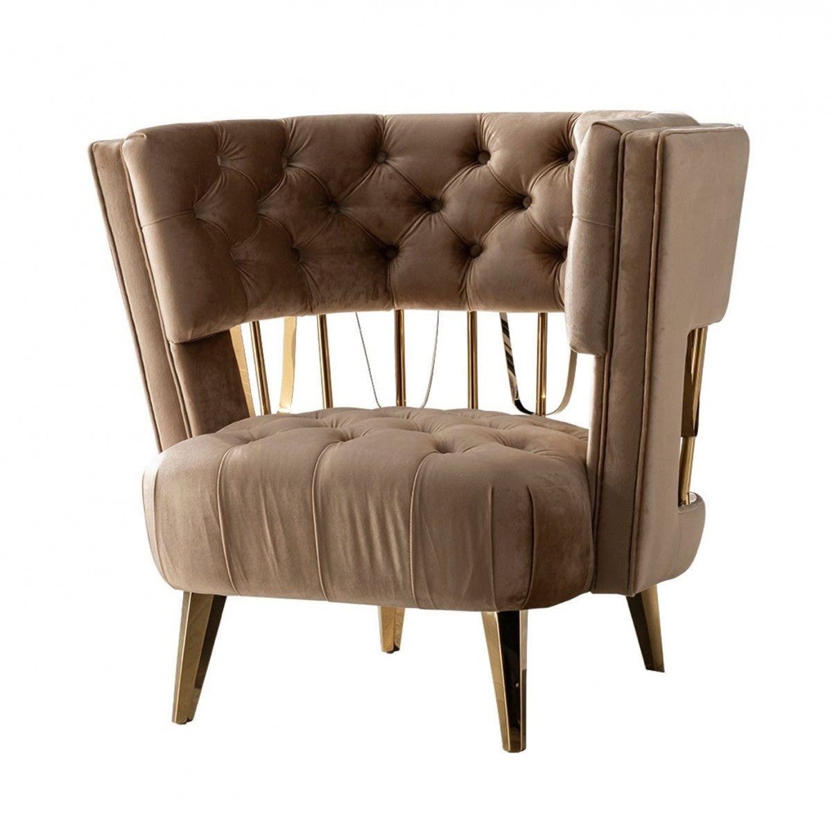Divani Casa Courtney - Beige & Gold Fabric Lounge Set