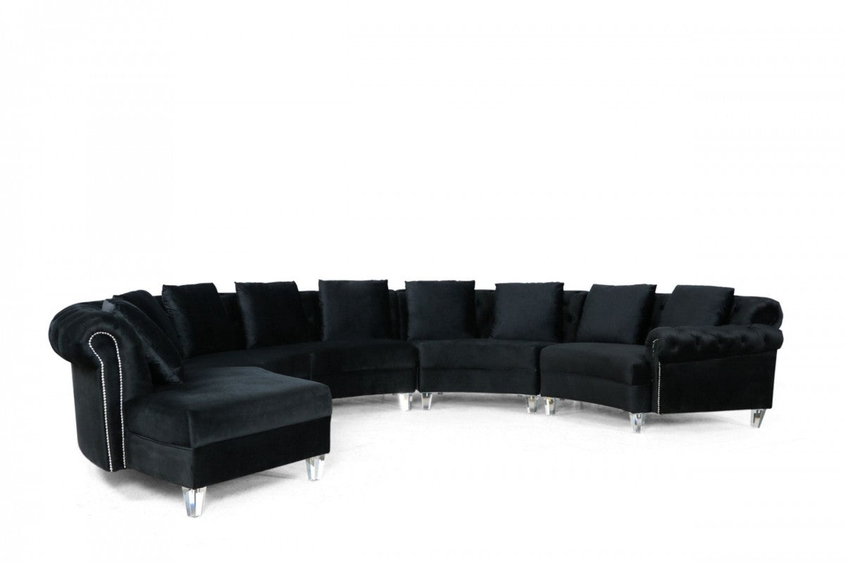 Divani Casa Darla - Modern Black Velvet Circular Sectional Sofa