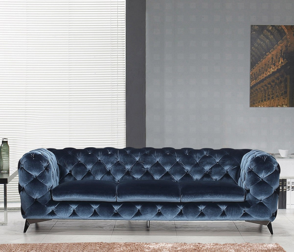 Divani Casa Delilah Modern Blue Fabric Sofa Set