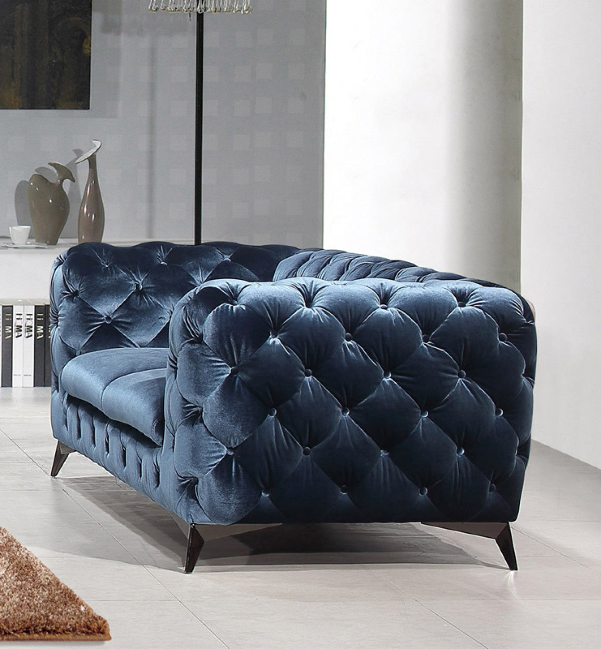 Divani Casa Delilah Modern Blue Fabric Sofa Set