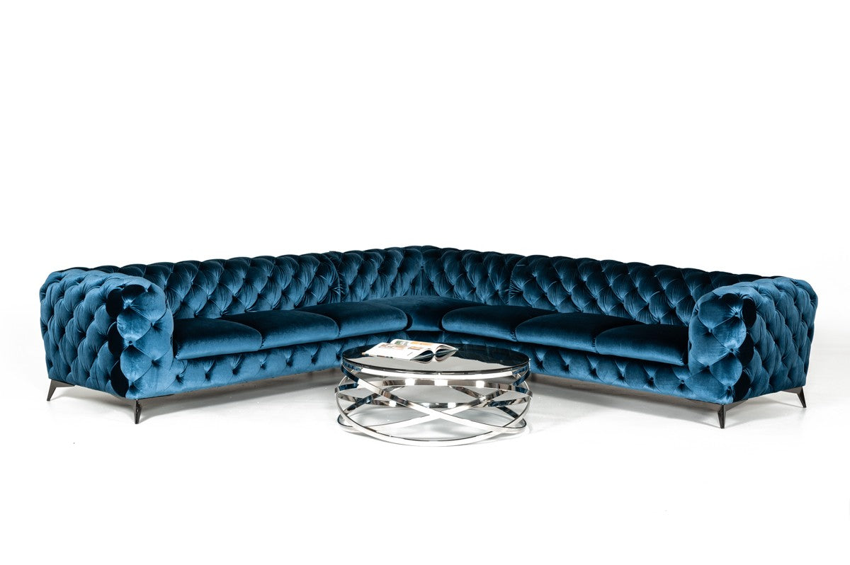 Divani Casa Delilah - Modern Blue Fabric Sectional Sofa