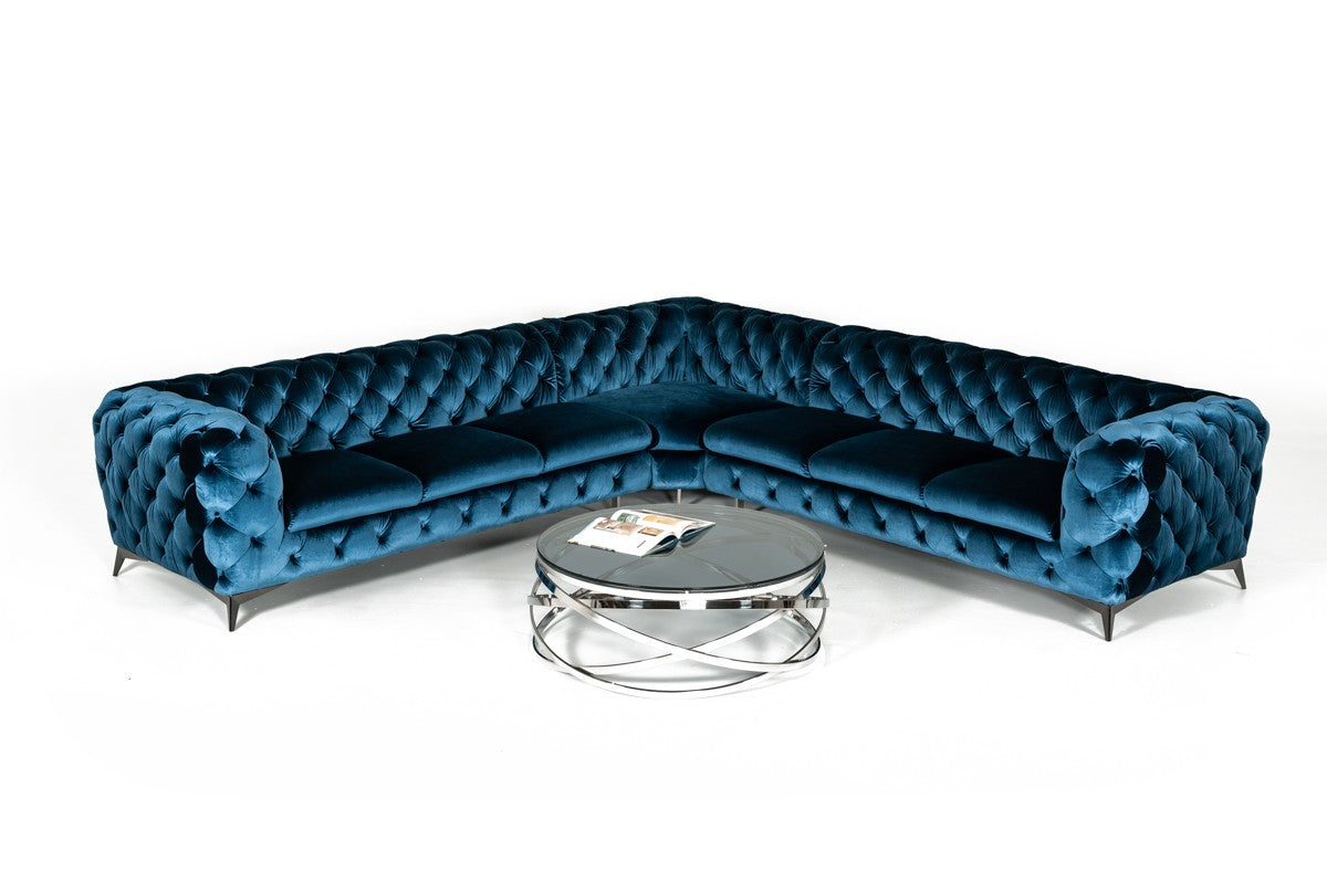 Divani Casa Delilah - Modern Blue Fabric Sectional Sofa