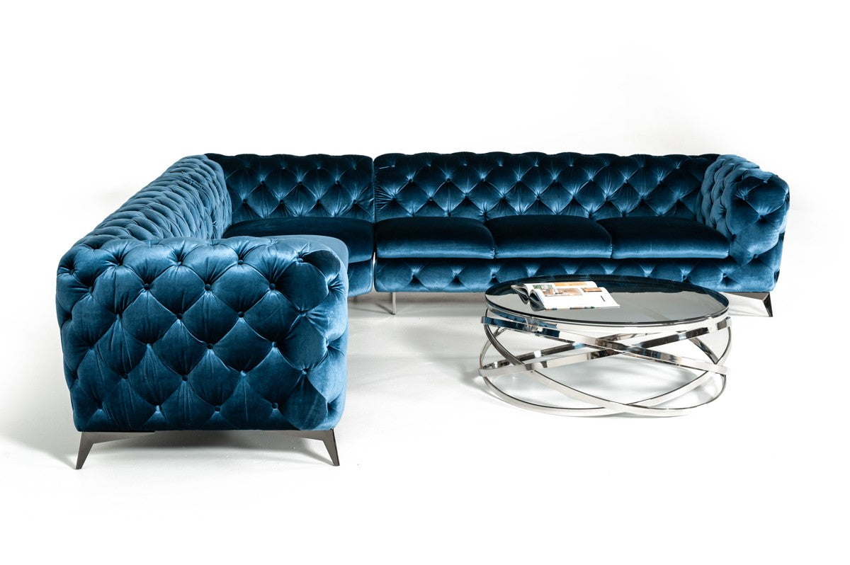 Divani Casa Delilah - Modern Blue Fabric Sectional Sofa