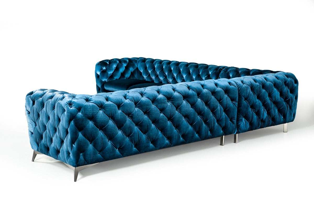 Divani Casa Delilah - Modern Blue Fabric Sectional Sofa