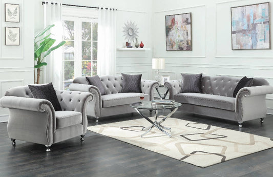 Frostine Upholstered Tufted Living Room Set Silver 551161-S3